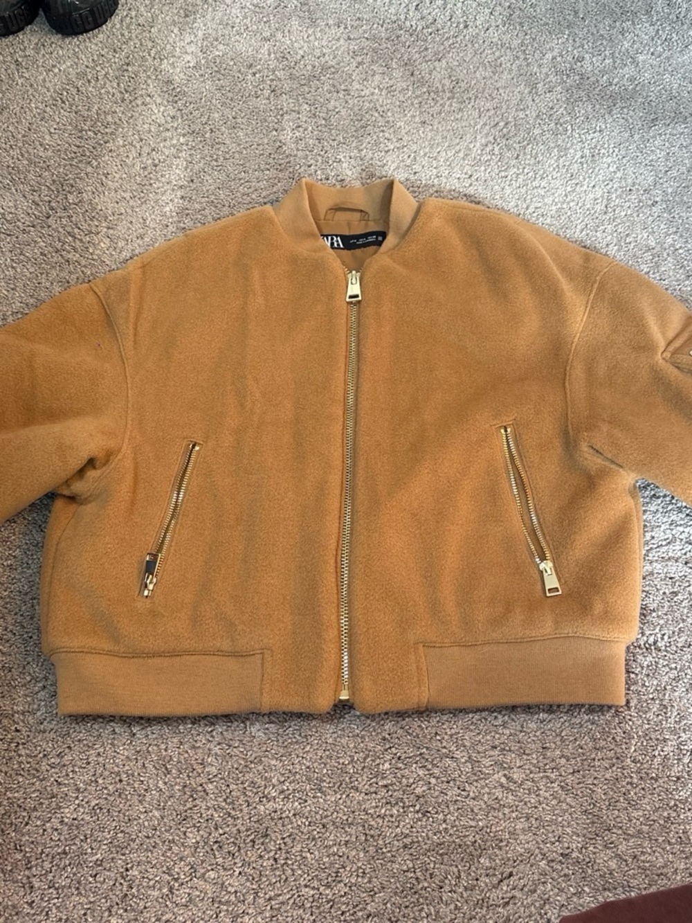 Zara Women’s Tan Camel Bomber Jacket